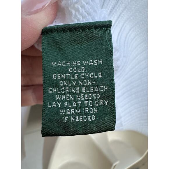 Ralph Lauren L-RL Women’s Cable Knit Sweater White Cotton V Neck Preppy Tennis L - Picture 9 of 10